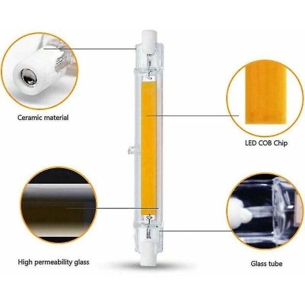 R7s LED-pære 118mm 20w Dimbar Varmhvit 3000k 3000lm Lineær Erstatter J118 300w Halogenpære
