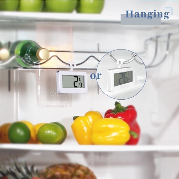 Digital kyl- och frystermometer, 2-pack vattentät kyl- och frystermometer med lättläst LCD-skärm (vit-2)