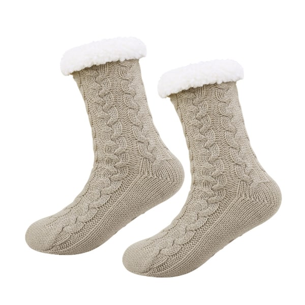 1 Par Damskor Varma Toffelstrumpor Jul Fuzzy Strumpor Fleecefodrade Halksäkra Toffelstrumpor light brown