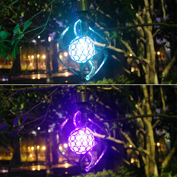 Solcelledrevet vindklokke lys, LED spiral spinner flerfarget lampe, hengende roterende kulelys for hagedekorasjon, A