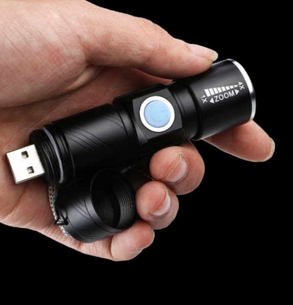 USB-LADATTAVA MINI taskulamppu 2000 lumenia, musta Svart Svart