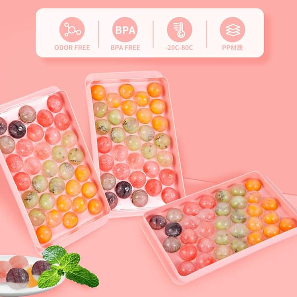 2-pack isbitsformar för frysning, formar för att göra isbollar, mini runda isbitsformar med lock, 3 cm x 66 isbitar (2 stycken)