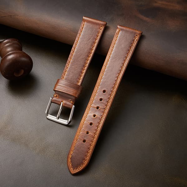 20mm Genuine Leather Watch Strap Double-Sided Light Brown Replacement Band Easy Installation