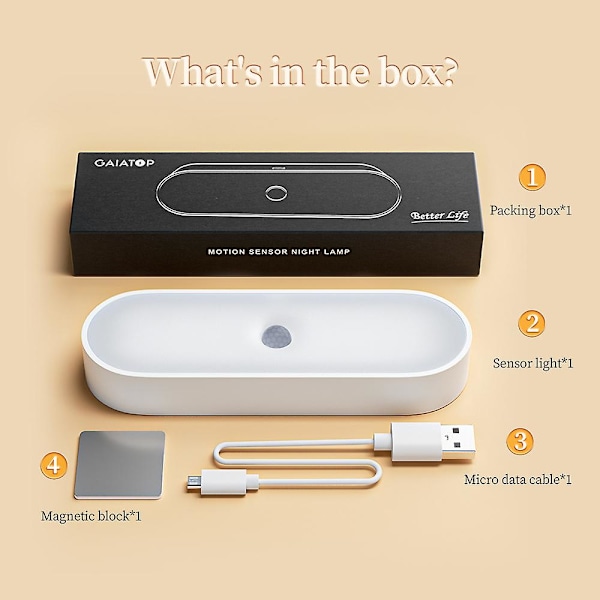 USB-oppladbare under-skaplys med smart bevegelsessensor, LED-dimbar nattlys for kjøkken, skap, garderobe, trapper