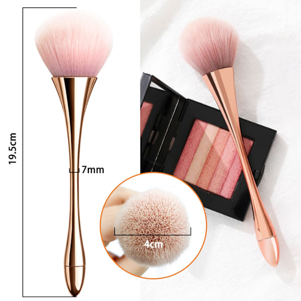 Stor Mineralpudderbørste, Blød Fluffy Foundationbørste, Professionel Puderbørste og Rougebørste til Daglig Makeup (Rosaguld)