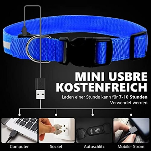 LED-hundhalsband USB-uppladdningsbart husdjurssäkerhetshalsband Vattentätt justerbart lysande hundhalsband 52-60cm