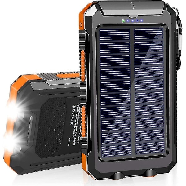 2024, Solcellelader 20000mAh Solcelle Powerbank Vanntett Bærbar Lader med Doble 5V USB-Porter/LED