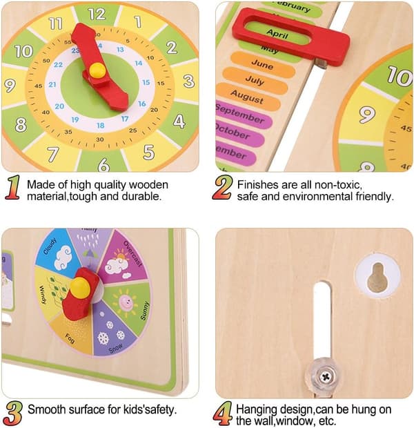 Learning Clock for Kids, Hengebrett, Daily Cognitive Calendar