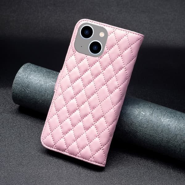 Compatible with iPhone 15 Phone Case, Diamond Pattern Leather, Pink. 77