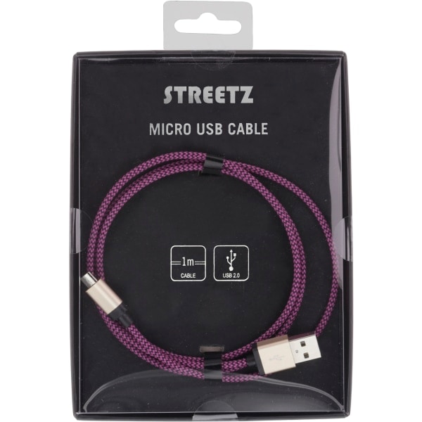 USB synkroniserings- og ladekabel, stoffkledd, USB A til USB MicroB, 1 m, ora