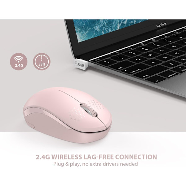 Wireless Mouse, 2.4G Noiseless Mouse with USB Receiver - Portable Computer Mouse Compatible with PC, Tablet, Laptop with Windows System - Pink