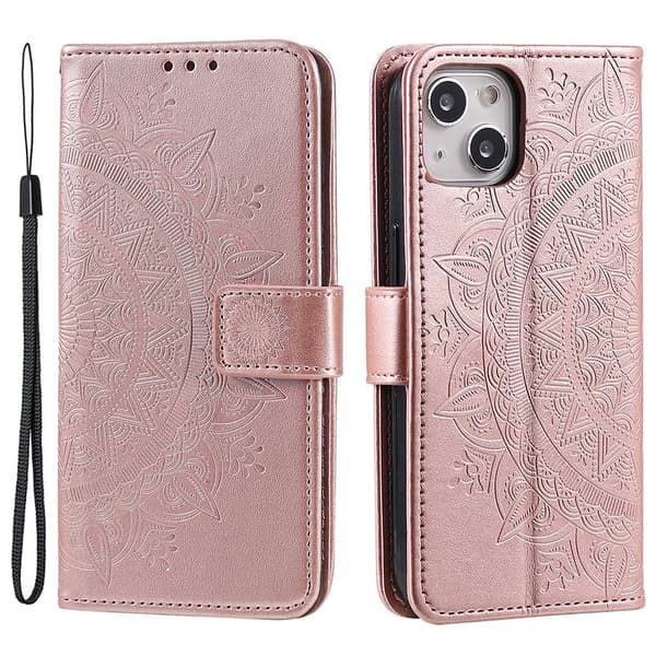 Kompatibelt iPhone 15 Mandala Plånboksfodral - Rosa pink Rosa guld