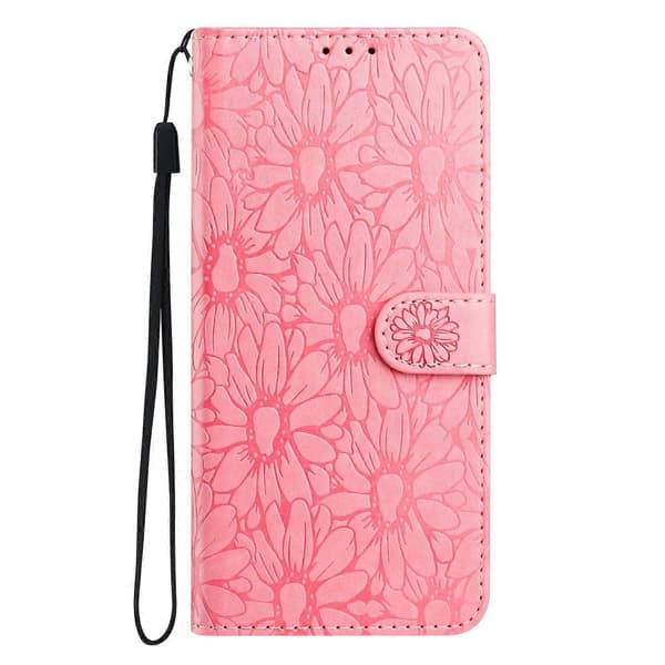 Kompatibelt med iPhone 17 Pro Max Läderfodral Daisy Imprint Plånboksställ Telefonskydd Rosa Pink Pink
