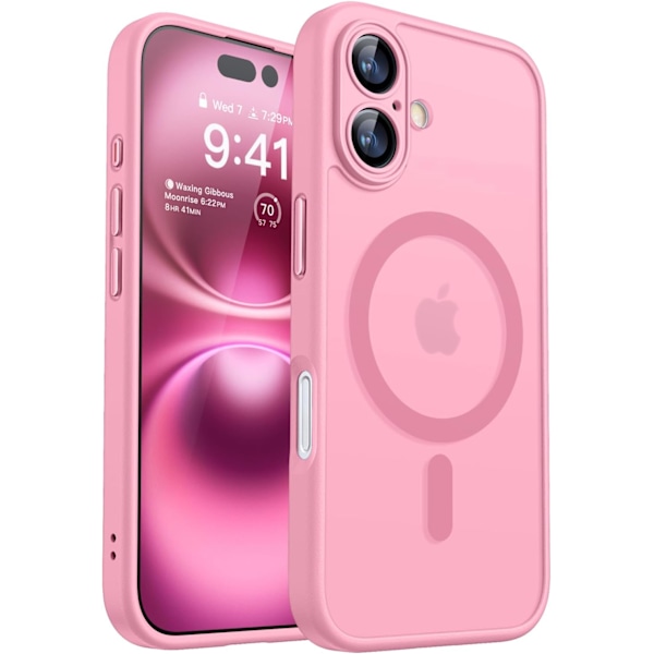 Magnetisk deksel for iPhone 16 Pro Max med fullstendig kamerabeskyttelse [Kompatibel med MagSafe] [Gjennomsiktig matt] Beskyttende telefondeksel, varmrosa Pink Pink iPhone 16