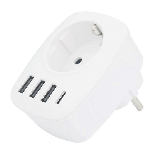 USB-kontakt for flere nettverk, USB-lader med flere uttak med 1 AC-utgang, 1 USB C og 3 USB-porter, stikkontakt kompatibel med iPhone/iPad