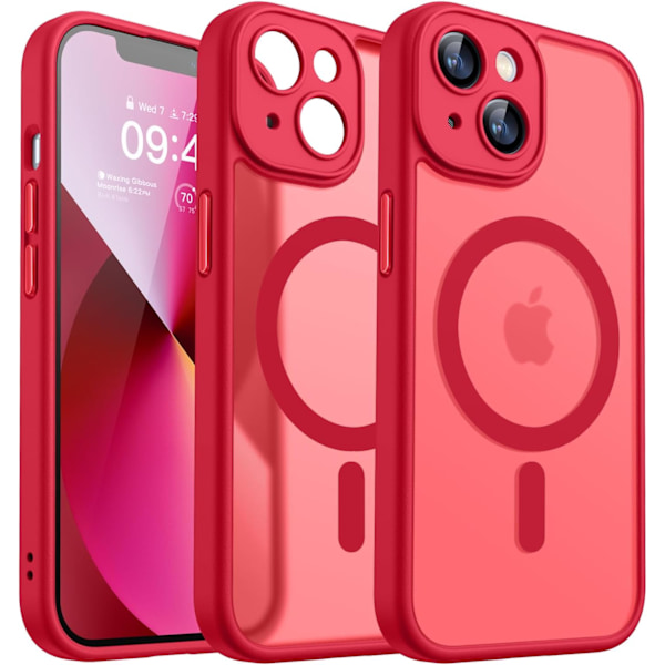 Magnetisk deksel for iPhone 16 Pro Max med fullstendig kamerabeskyttelse [Kompatibel med MagSafe] [Gjennomsiktig matt] Beskyttende telefondeksel, varmrosa Red Red iPhone 13