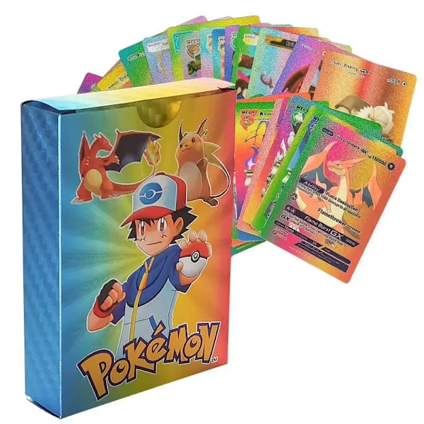 55 stk Farverige Guldfolie Kort Charizard Pikachu Sølv Regnbue Engelsk Samling Kampkort Legetøj og Gaver colorful