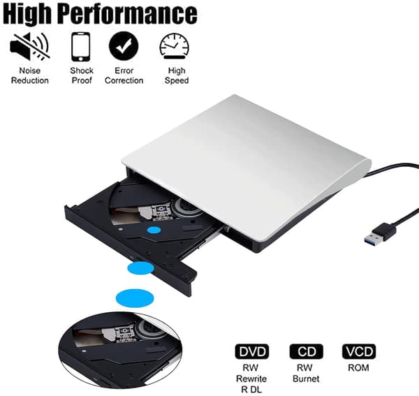 Extern DVD-enhet, USB 3.0 bärbar CD/DVD-RW-enhet/DVD-spelare