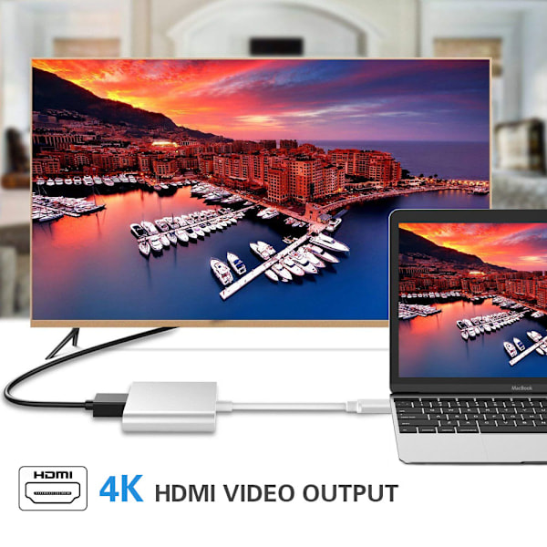 3-i-1 USB-C-hub med HDMI, USB 3.0 og PD-opladning
