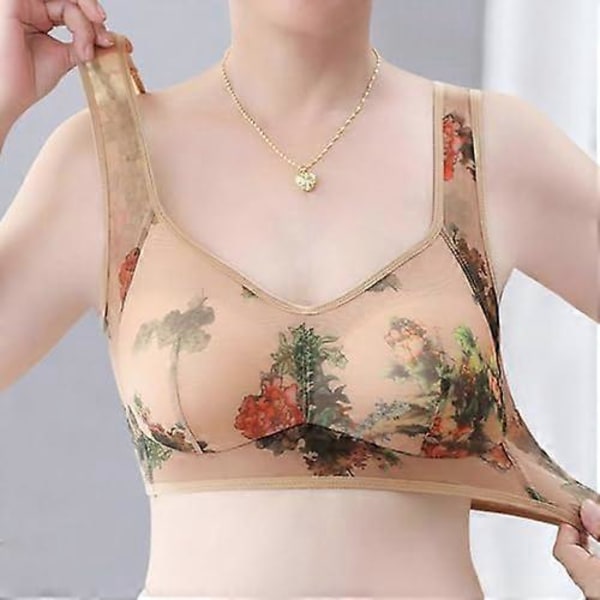 2025 Ny Is-Silke Blonderet Kølende Komfort-BH, Is-Silke Kølende BH, Sømløs Sports-BH, Trådløs Push-Up BH til Ældre Kvinder X02 Beige XXL (47kg-57kg)
