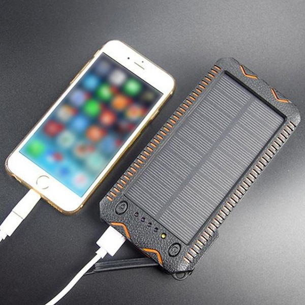Solcelle Powerbank / Oplader - 10.000 mAh Solcelleoplader Svart Black