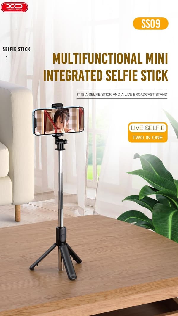 Tripod Selfiestick / Mobilstativ Bluetooth med fjernkontroll, Svart