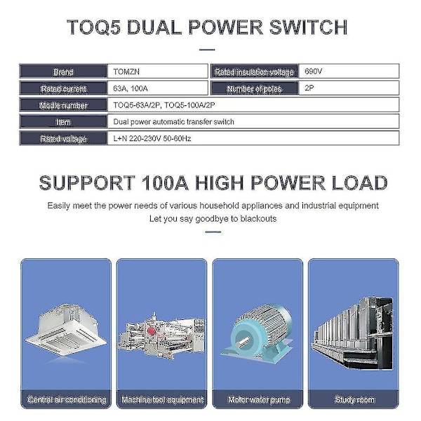 Enfas DIN-skena ATS 220V Automatisk Omkopplare 2P 63A