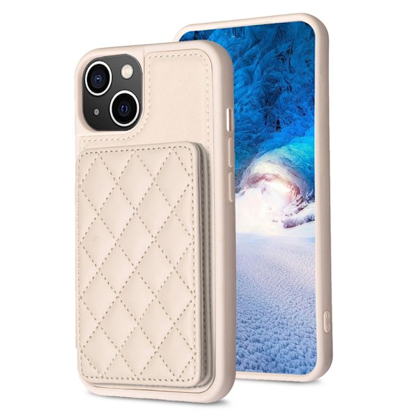 SKALO iPhone 15 Tikattu Kuori Lompakolla - Beige
