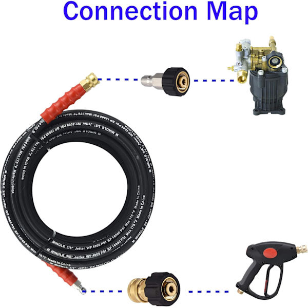 Högtryckstvätt slangadapterkit, M22 till 3/8 snabbkoppling för högtryckstvättslangar, 5000 PSI.