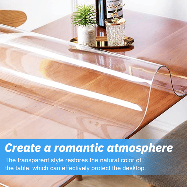 Transparent Table Protector, Heat Resistant 2.0mm Thick PVC Plastic Mat Compatible with Dining Table, Desk, Coffee Table, Waterproof, Easy to Clean
