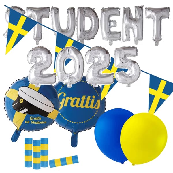Studenterpynt: Komplet studenterfestpakke Balloner, guirlander og vimpler til uforglemmelig fejring - Skab den perfekte studenterfest!