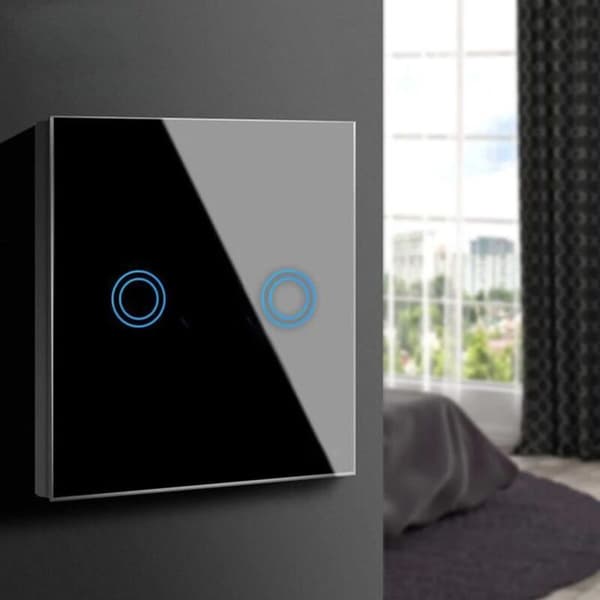 Sort Glas LED Touch Lysdæmper med 2 Runde Knapper