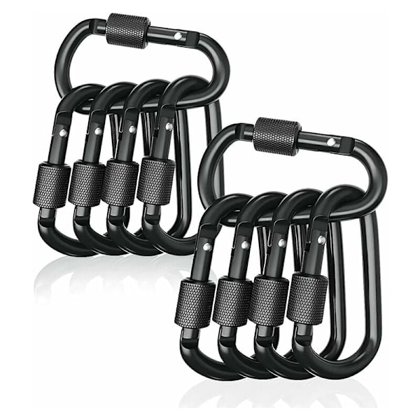 10-pack Svarta D-formade aluminiumkarbinhakar, karbinhakar för vandring, cykling, rep, fiske, camping, tält och nyckelringar, svart.Gu.B/bra