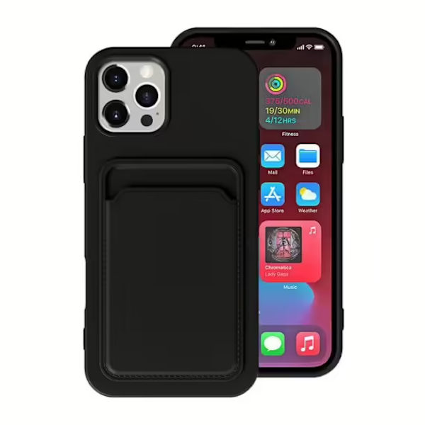 Compatible with iPhone 16 Pro Mobile Case Silicone with Card Holder - Black