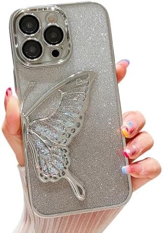Gradient Glitter Fjäril Flytande Sand Transparent Mobilskal Kompatibelt med iPhone 15 Pro Max