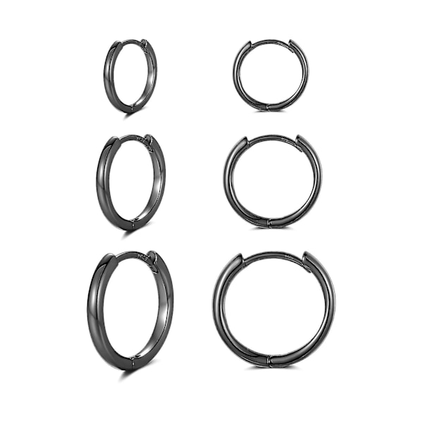 3 Par Små Brosk Hoop Örhängen För Kvinnor Män, Hypoallergena Sterling Silver Post Huggie Örhängen, 8/10/12mm Svart-8/10/12mm -