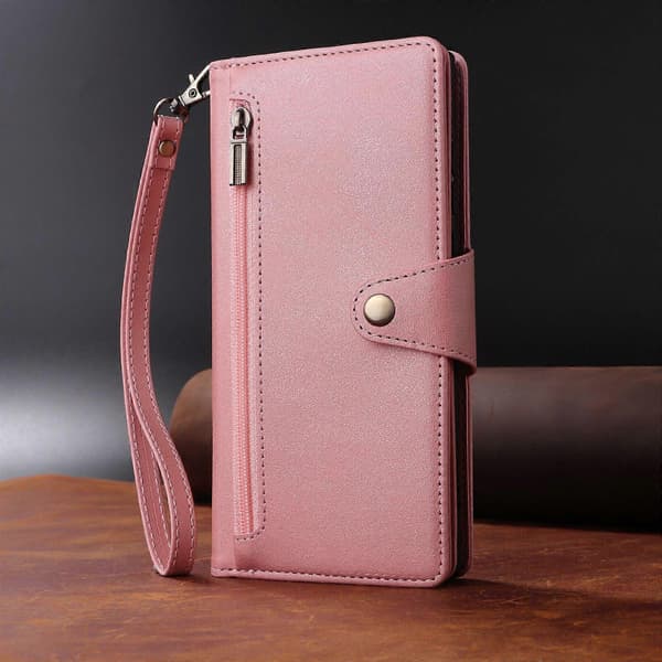 Compatible with iPhone 17 Pro Max Magnetic Leather Wallet Card Holder Pink