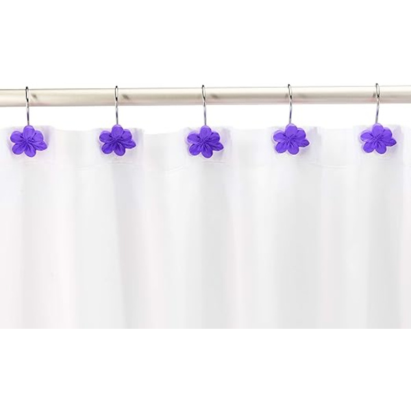 Lila blommönstrade duschdraperikrokar, 12-pack