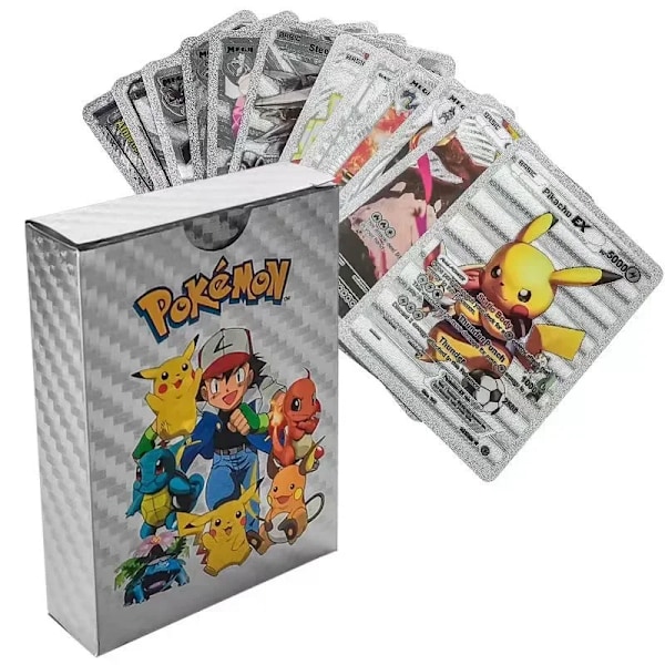 55 st Färgglada Guldfolie Kort Charizard Pikachu Silver Regnbåge Engelsk Samling Strids Kort Leksaker och Gåvor silver