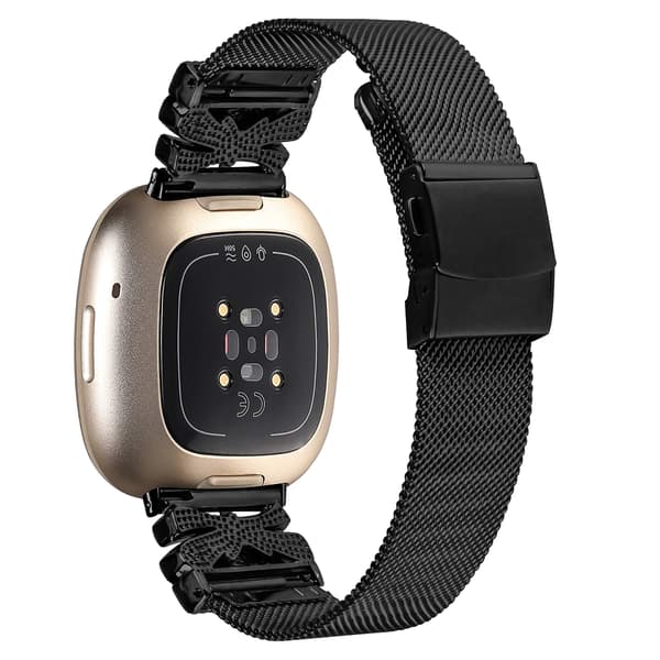 Rustfrit stålarmbånd Kompatibelt med Fitbit Versa3/4/Sense 2 Sort Svart Sort