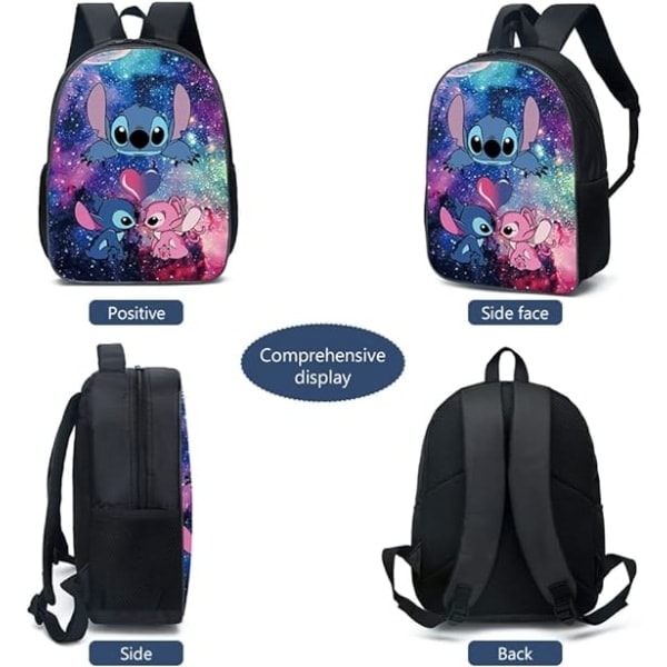 Stitch Rygsæk - Sæt med 3 børnetasker med frokosttaske og penalhus til skole, udendørs, rejser, camping