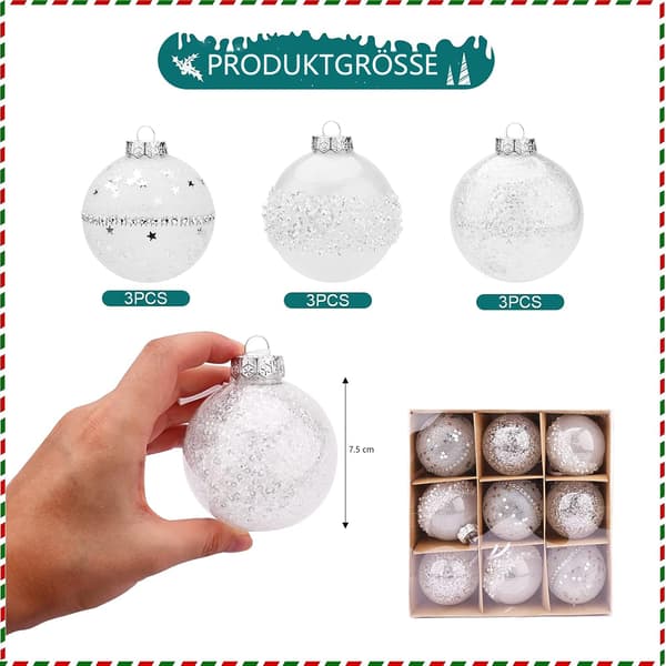 Glittrande Julgranskulor, Splittersäkra Hängande Dekorationer Kompatibla med Julgran, Bröllop & Fester (9-pack, Guld, Röd, Vit)