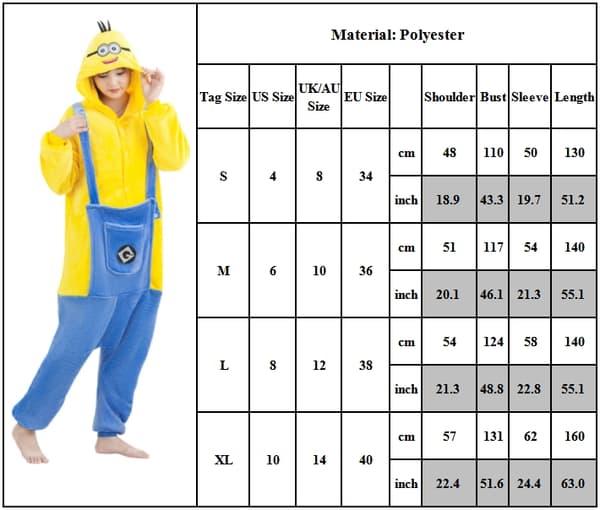 Minions Unisex Vuxen Onesie Kostym, Sovplagg, Pyjamas Jumpsuit M