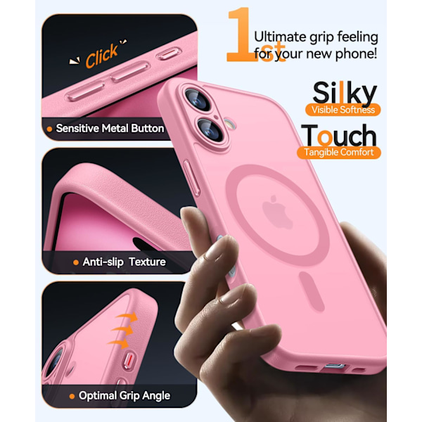 Magnetisk deksel for iPhone 16 Pro Max med fullstendig kamerabeskyttelse [Kompatibel med MagSafe] [Gjennomsiktig matt] Beskyttende telefondeksel, varmrosa Pink Pink iPhone 16