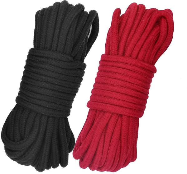 Mjukt bomullsrep 10m långt 8mm tjockt mångsidigt hållbart långt rep. Bindrep Spetsrep (2-pack, svart + röd) - Perfekt