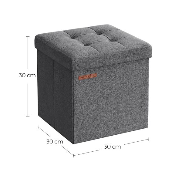 Foldable Soft Footstool with Storage in Dark Grey Fabric