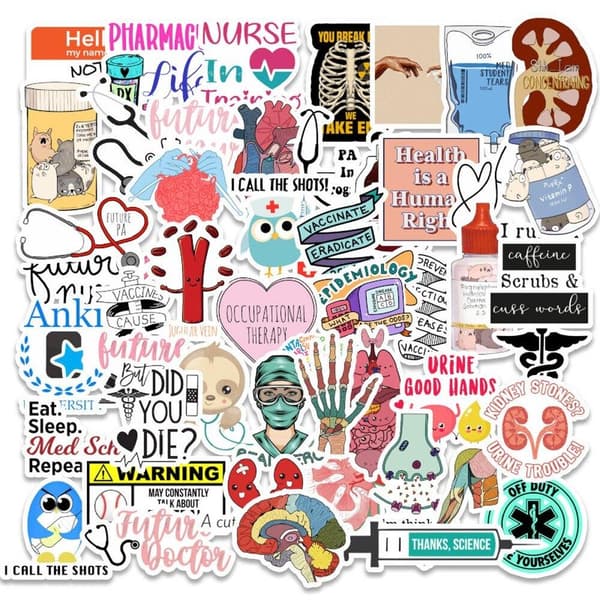Nurse Stickers: 50 Pcs, Waterproof, PVC multifärg multicolor