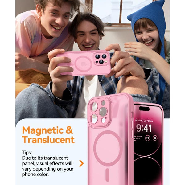 Magnetisk deksel for iPhone 16 Pro Max med fullstendig kamerabeskyttelse [Kompatibel med MagSafe] [Gjennomsiktig matt] Beskyttende telefondeksel, varmrosa Pink Pink iPhone 14 Pro Max