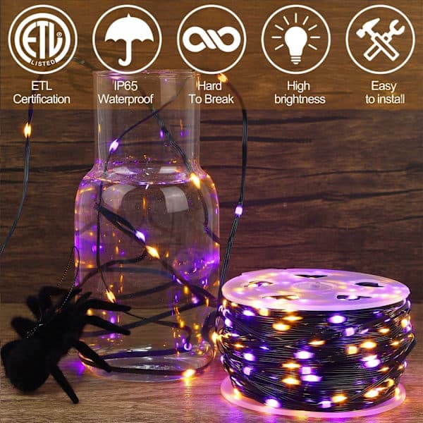 Extra Lång 100 m Ljusslinga, 1000 LED Utomhus Julbelysning Orange&Purple