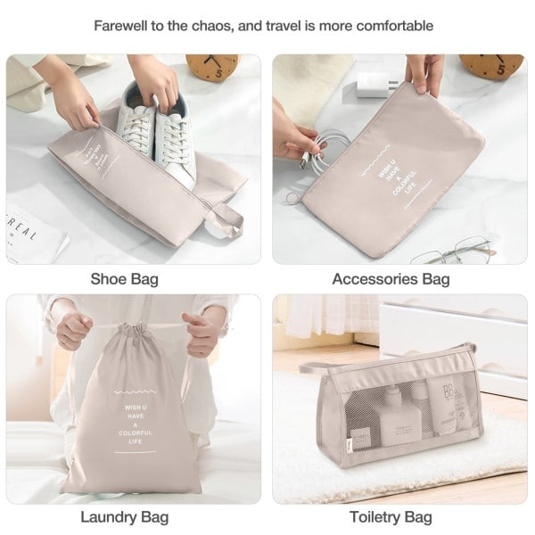 Organisator for reiseveske - Pakkekuber og poser 7 stk Beige